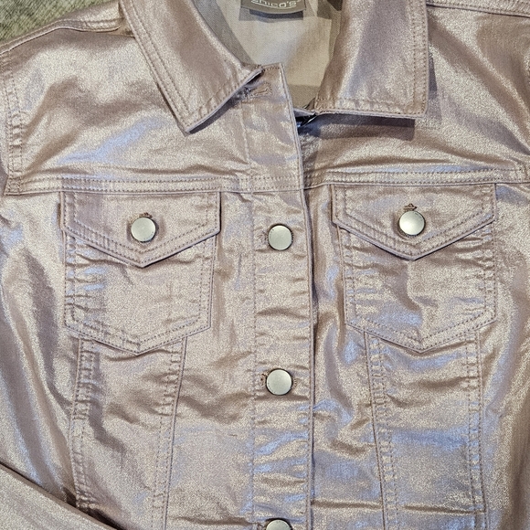 Chico's Women's Size 1 Metallic Pink Button-Up Utility Jacket - Picture 4 of 12